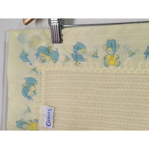 VTG CURITY Thermal Knit Baby Blanket Satin Trim Yellow Sleeping Duck Puppy Bear - Picture 6 of 7